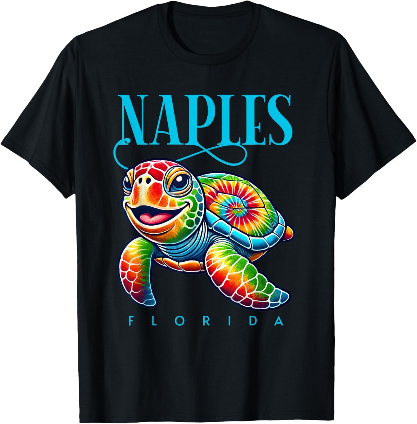 Naples Florida Smiling Tie Dye Sea Turtle T-Shirt - T-Shirt | Black