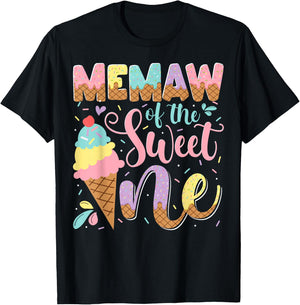 Memaw Of The Sweet One Ice Cream 1St Birthday Party T-Shirt - T-Shirt | Black