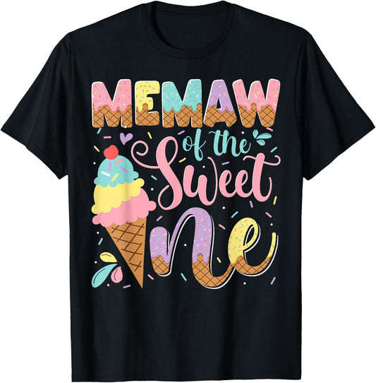 Memaw Of The Sweet One Ice Cream 1St Birthday Party T-Shirt - T-Shirt | Black