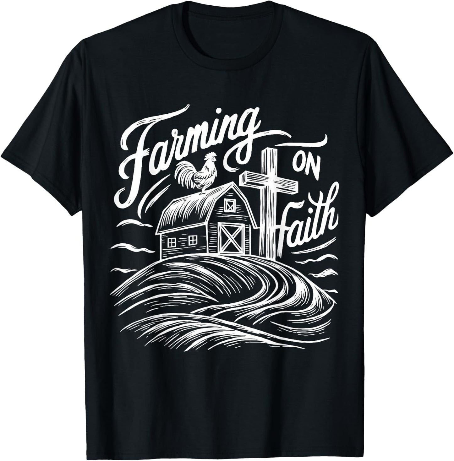 Farming on Faith Barn Cross Christian Farmer Religious T-Shirt - T-Shirt | Black