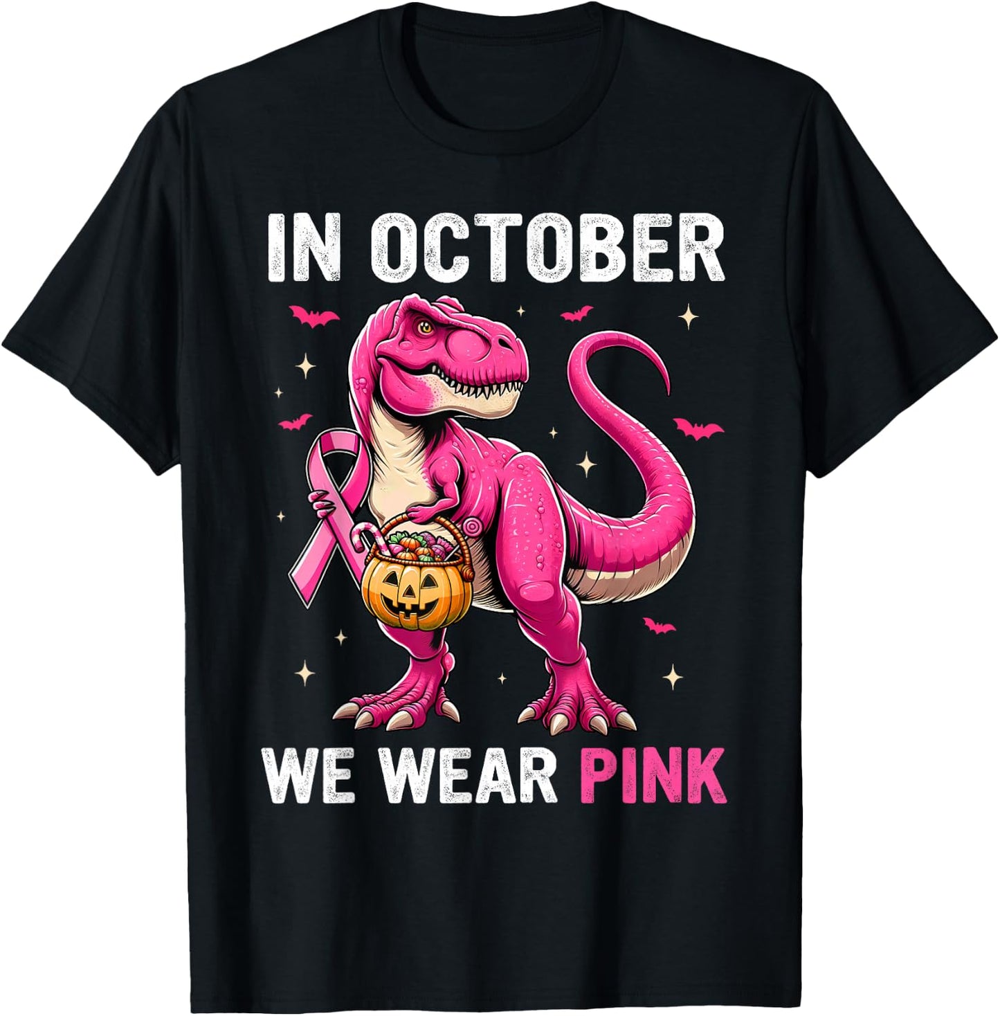 In October We Wear Pink Dinosaur Boys Kids Breast Cancer T-Shirt - T-Shirt | Black