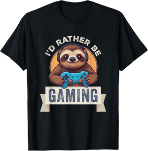 Sloth Gamer, I'd Rather Be Gaming T-Shirt - T-Shirt | Black