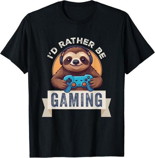 Sloth Gamer, I'd Rather Be Gaming T-Shirt - T-Shirt | Black