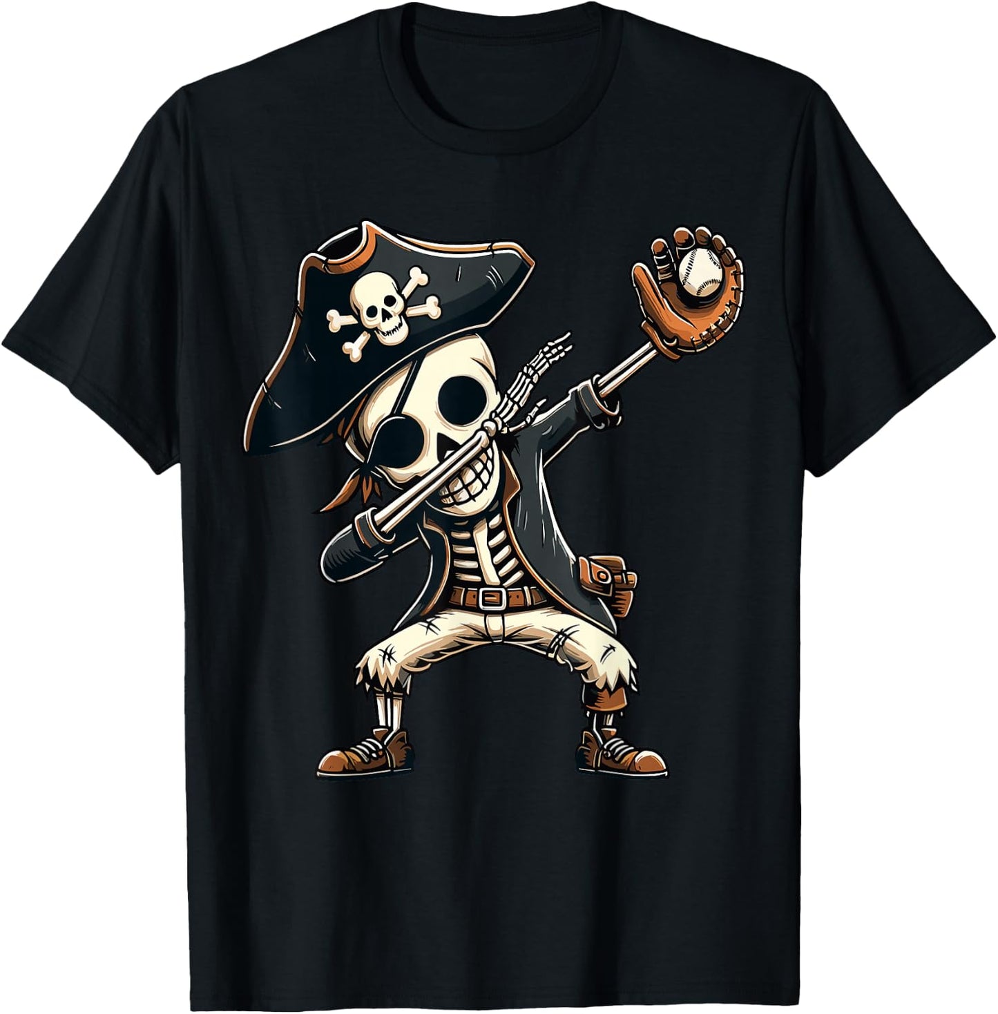 Dabbing Skeleton Pirate Baseball Kids T-Shirt - T-Shirt | Black
