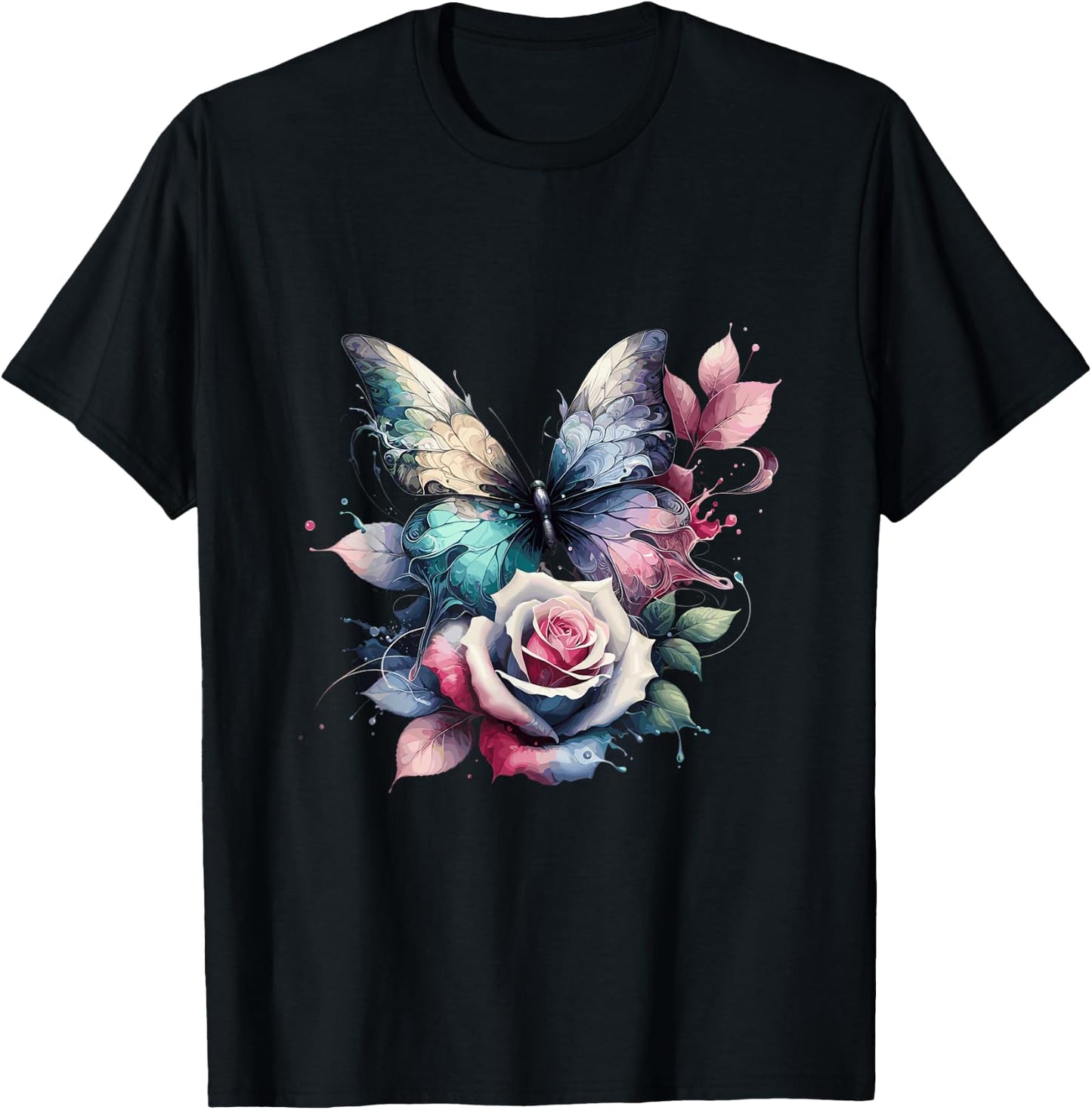 Butterfly Rose Flower Cell Phone Button Pop Up Holder T-Shirt - T-Shirt | Black