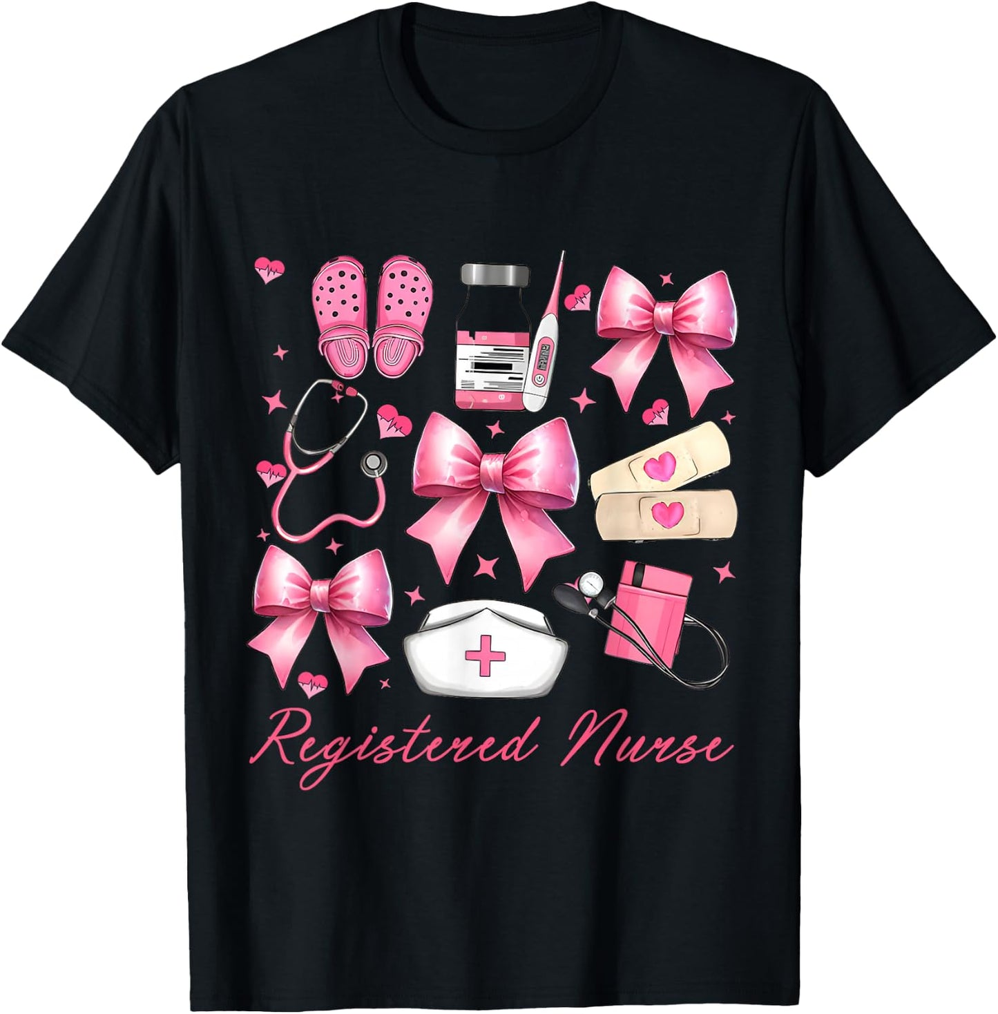 Cute Pink Coquette Bow Girly Registered Nurse T-Shirt - T-Shirt | Black