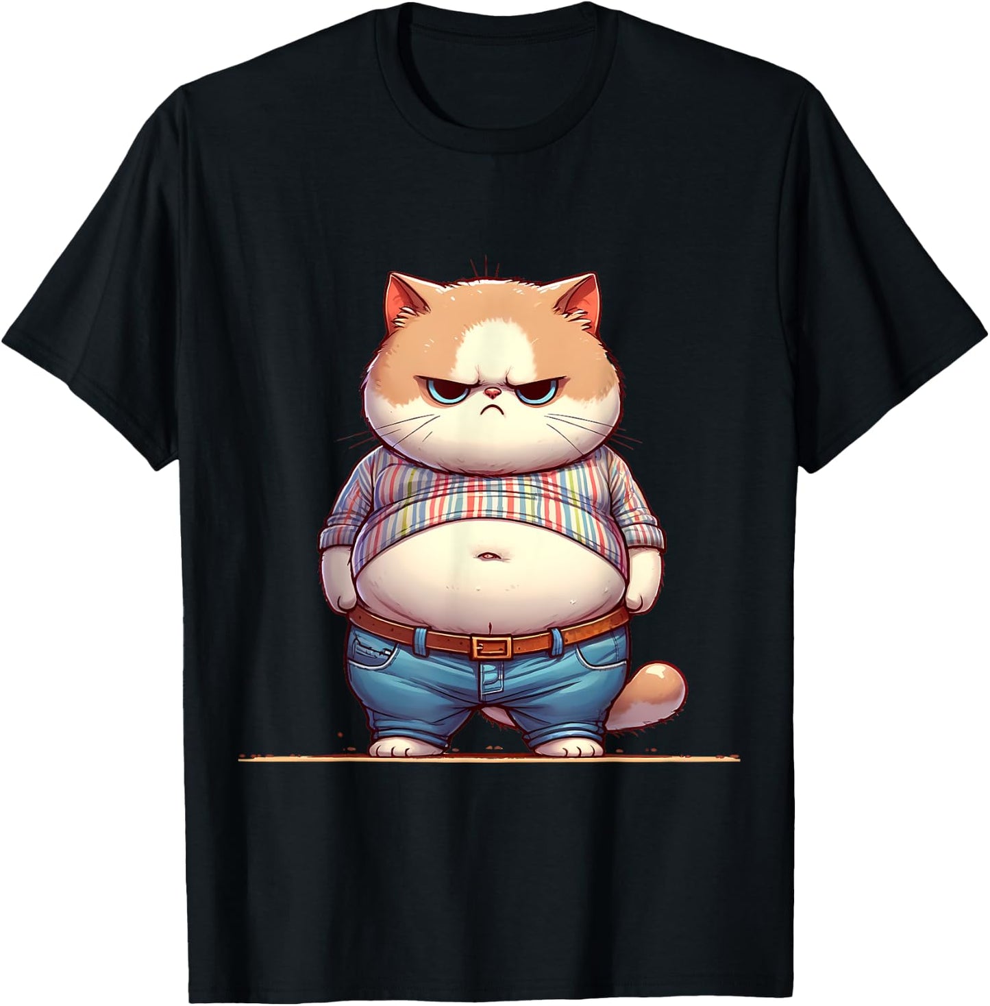 Funny Fat Cat Graphic Fat Kitten Design Chubby Cat Lover Women Girls Kids T-Shirt - T-Shirt | Black