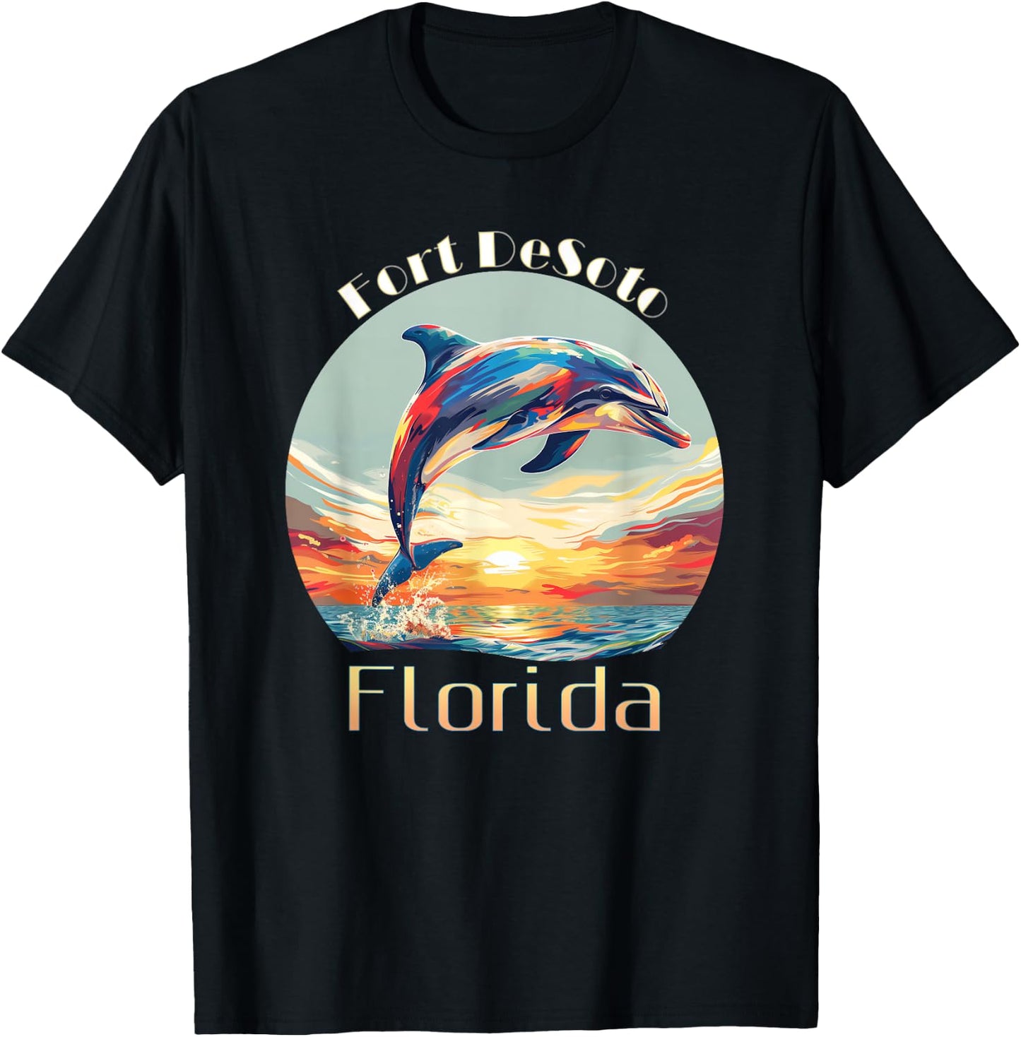 Fort DeSoto Florida Summer Vacation Beach Dolphin T-Shirt - T-Shirt | Black