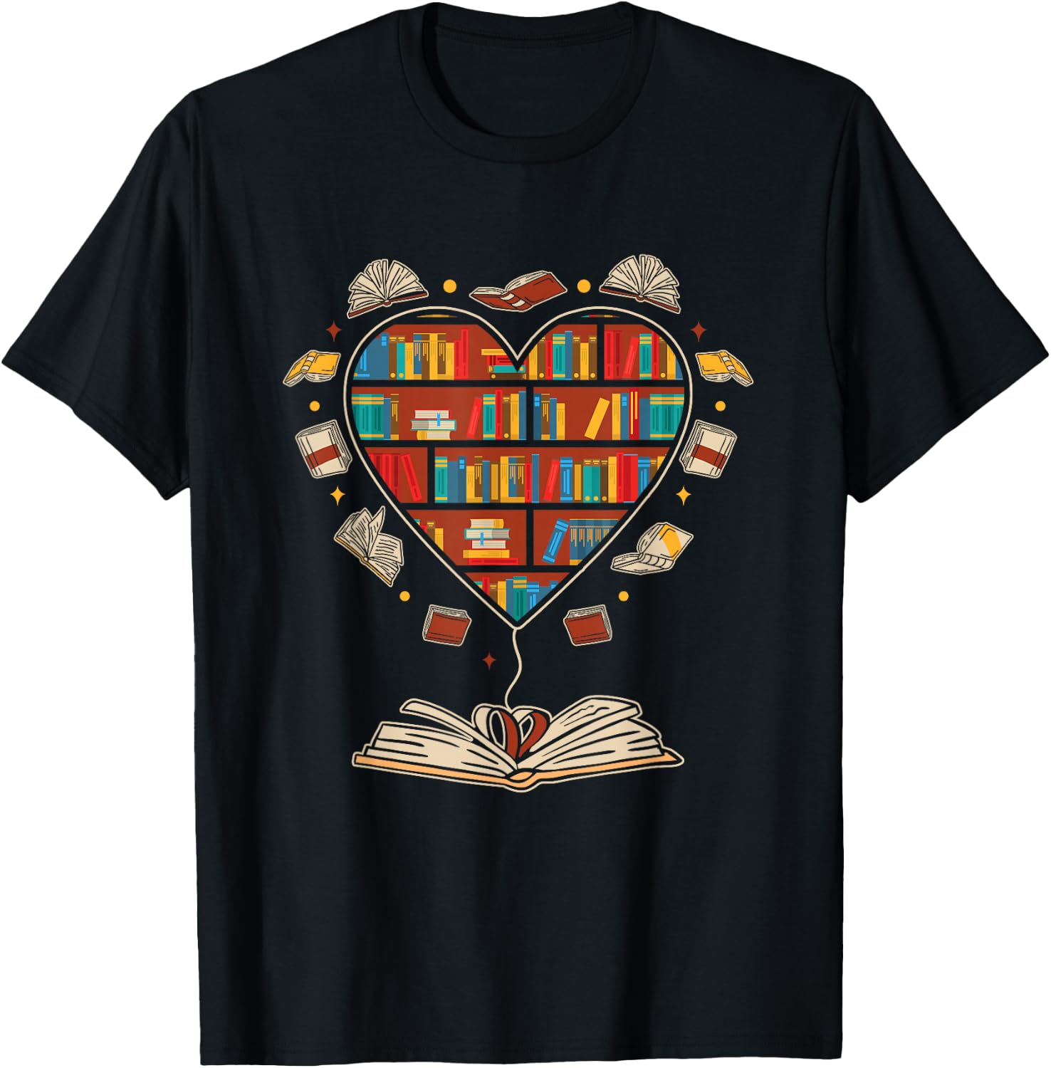 Heart Shaped Bookcase Librarian Book Club Books Reading T-Shirt - T-Shirt | Black