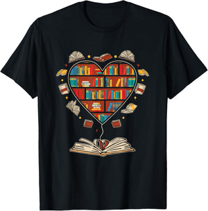 Heart Shaped Bookcase Librarian Book Club Books Reading T-Shirt - T-Shirt | Black