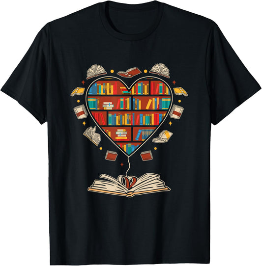 Heart Shaped Bookcase Librarian Book Club Books Reading T-Shirt - T-Shirt | Black