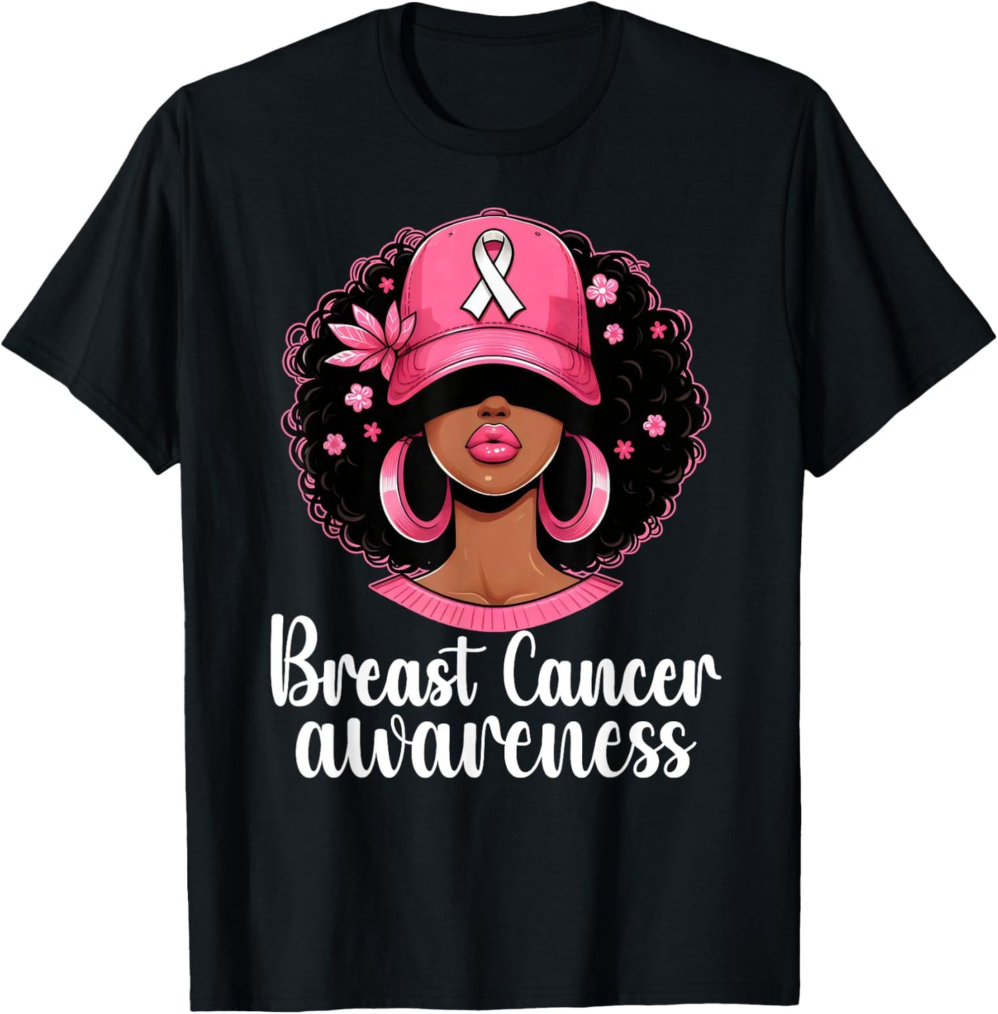 In October We Wear Pink Black Woman Breast Cancer Awareness T-Shirt - T-Shirt | Black