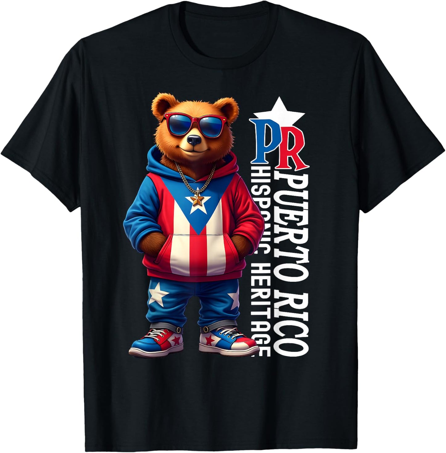 Funny Puerto Rico Flag Cute Teddy Bear Boricua Puerto Rican T-Shirt - T-Shirt | Black