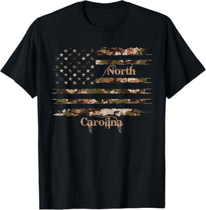 North Carolina USA Desert Camo Distressed American Flag T-Shirt - T-Shirt | Black