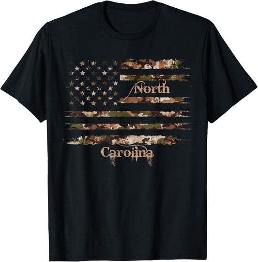 North Carolina USA Desert Camo Distressed American Flag T-Shirt - T-Shirt | Black
