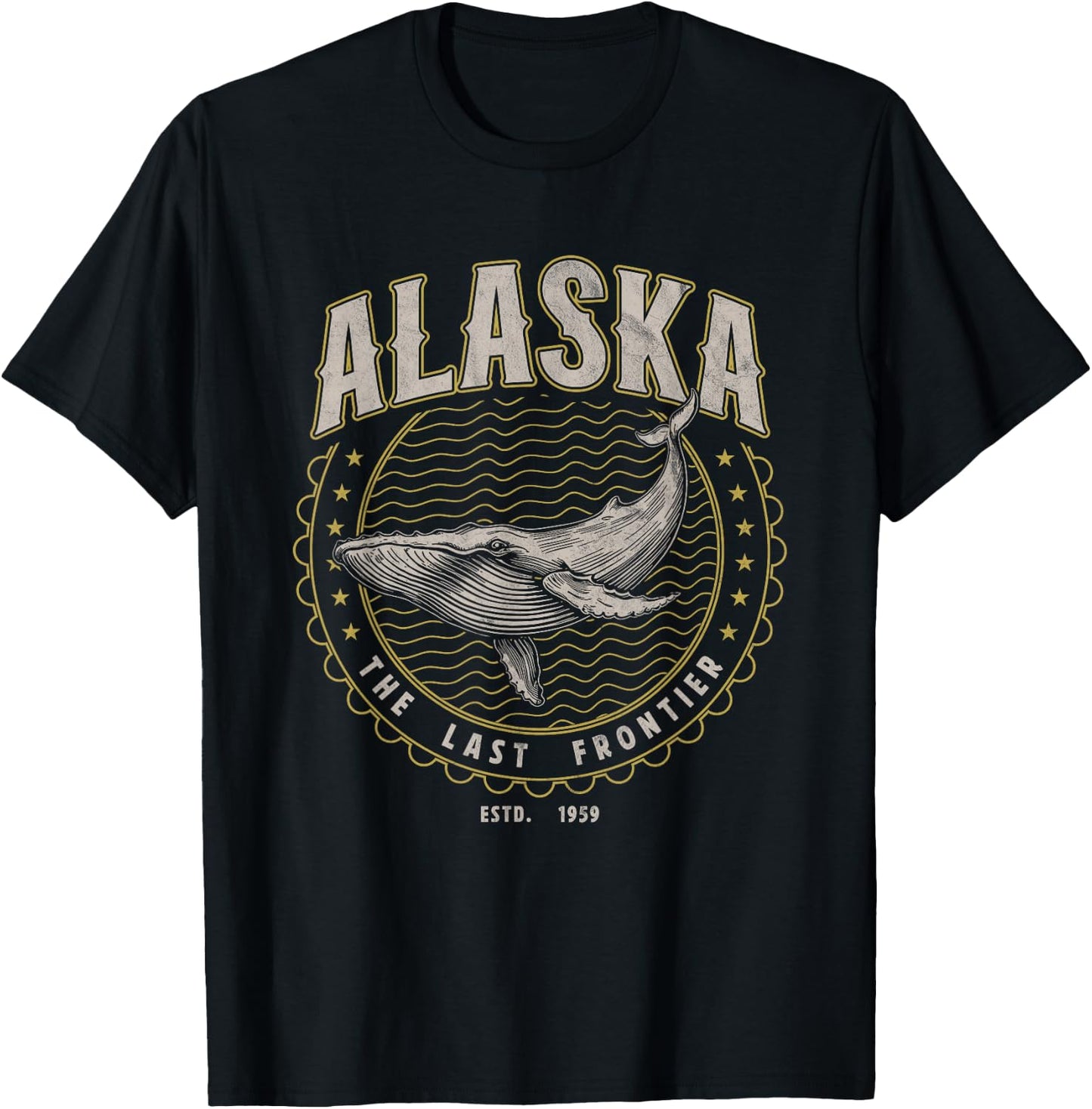 Alaska Last Frontier Whale USA Vintage T-Shirt - T-Shirt | Black