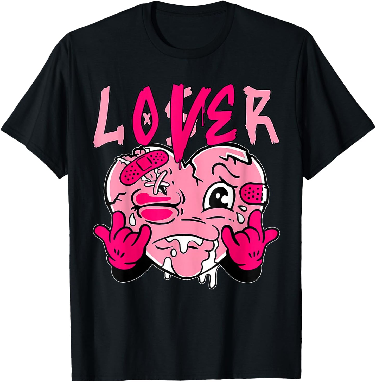 Pink Loser Lover Pink Drip Heart Matching Women T-Shirt - T-Shirt | Black