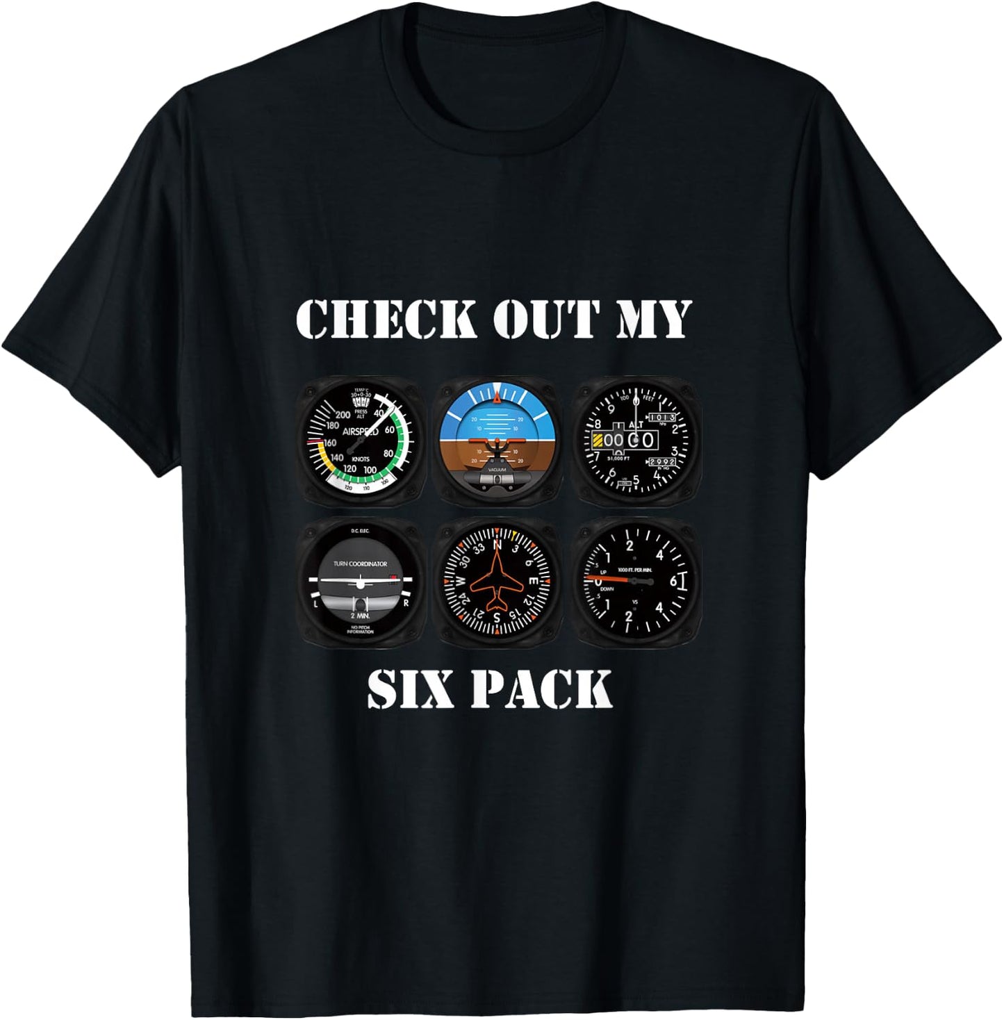 Pilot Aviation Check Out My Six Pack Flying Airplane T-Shirt - T-Shirt | Black