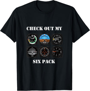 Pilot Aviation Check Out My Six Pack Flying Airplane T-Shirt - T-Shirt | Black
