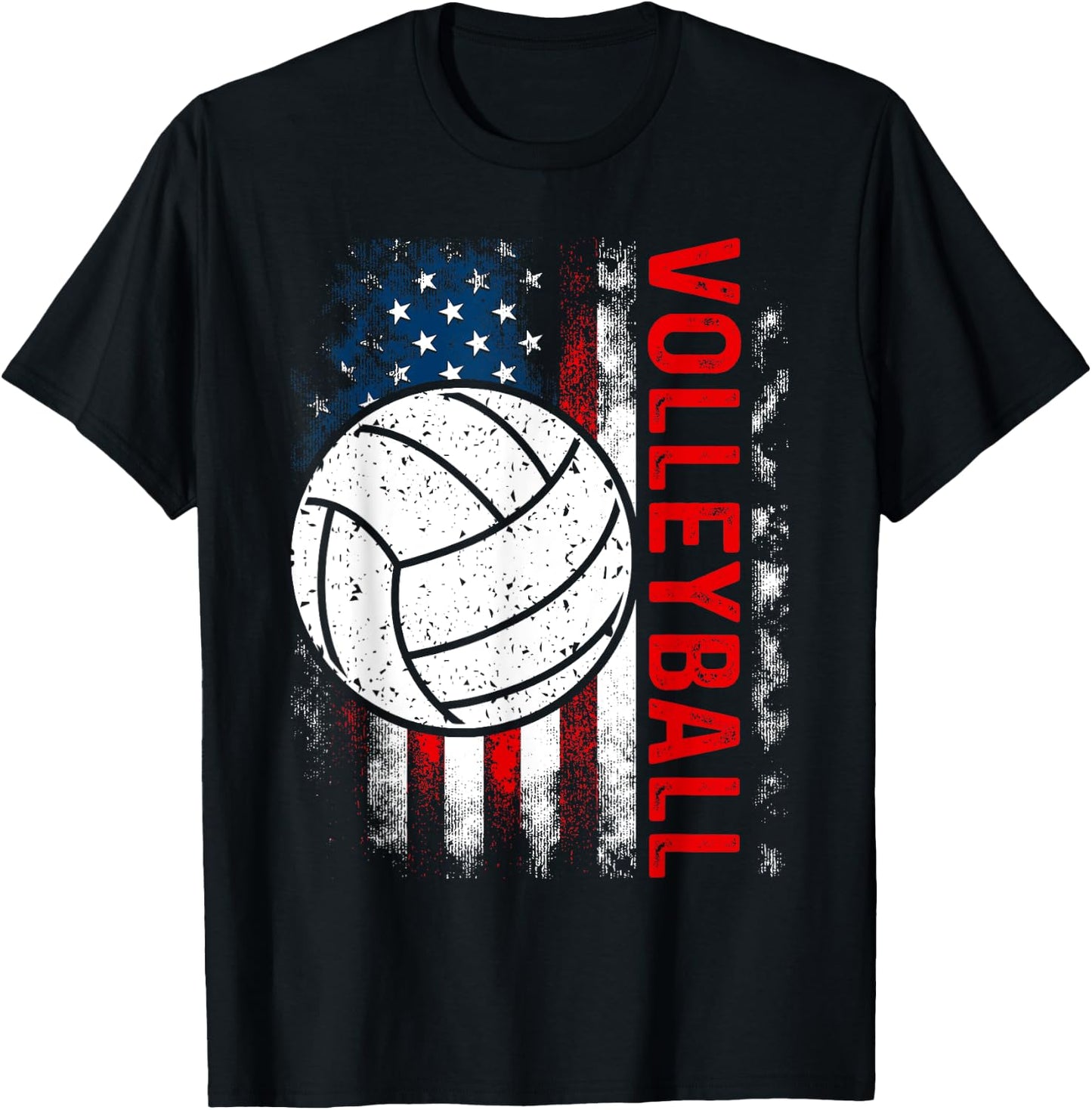 Distressed American Flag Volleyball Patriotic 4th Of July T-Shirt - T-Shirt | Black