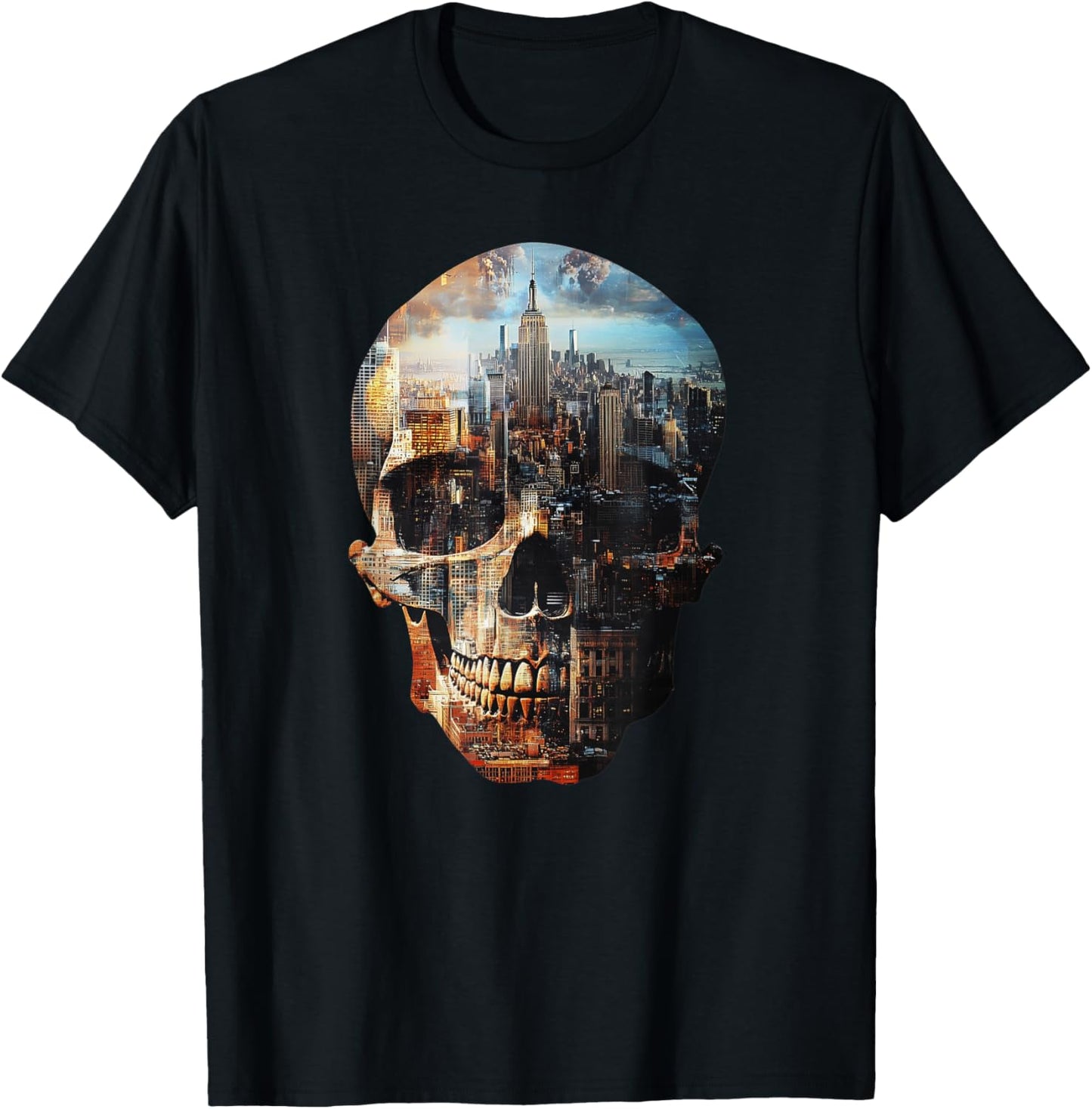 SKULL NEW YORK SKYLINE abstract Stylish Double exposure T-Shirt - T-Shirt | Black