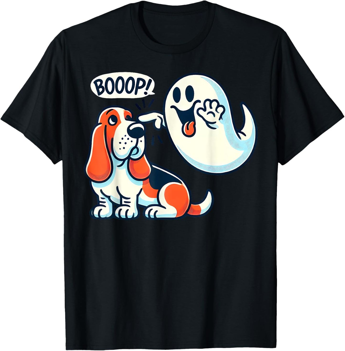 Funny Halloween Ghost Basset Hound Boop Easy Lazy Costume T-Shirt - T-Shirt | Black