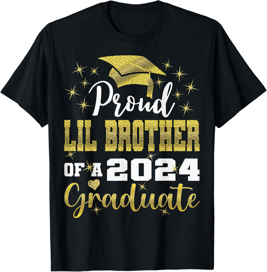 Super Proud Little Brother of 2024 Graduate Awesome Family T-Shirt - T-Shirt | Black