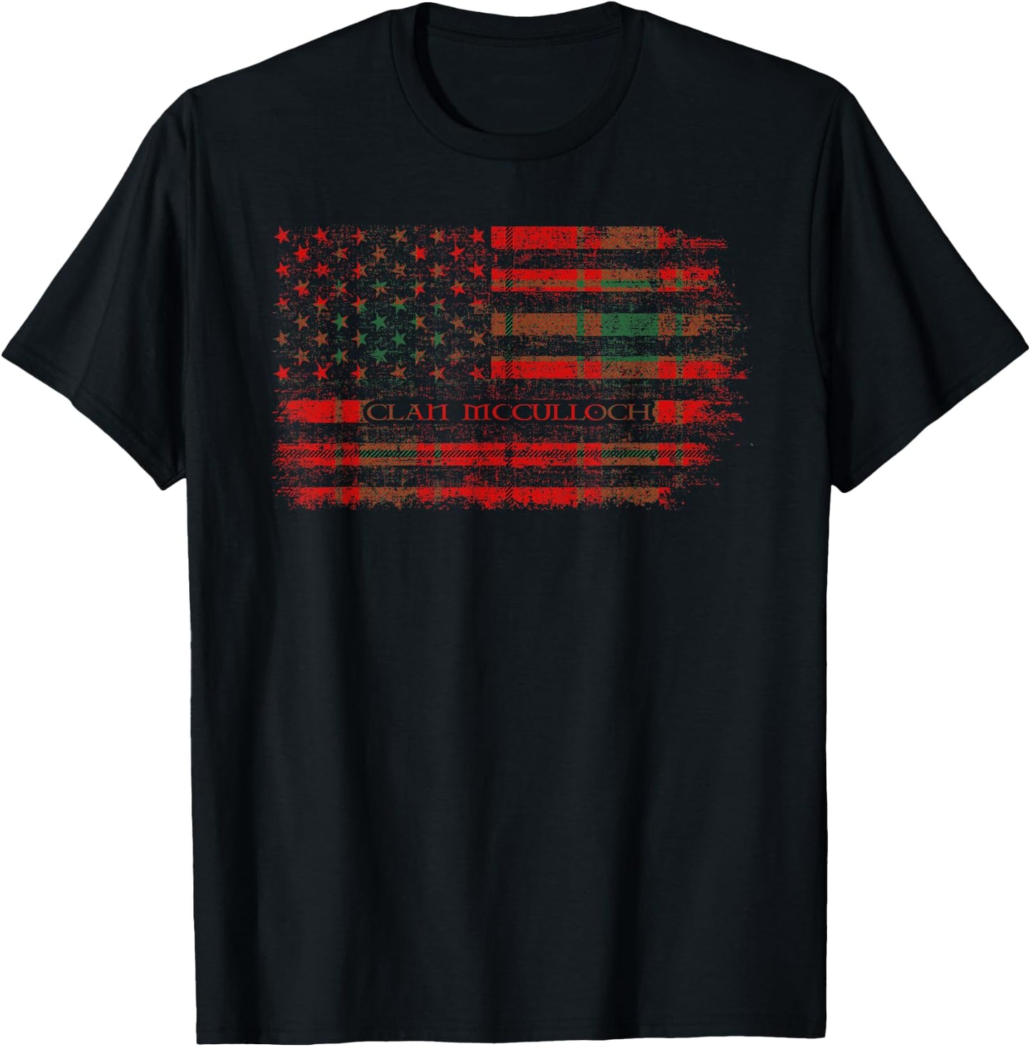 Clan McCulloch Scottish tartan US flag kilt Scotland T-Shirt - T-Shirt | Black
