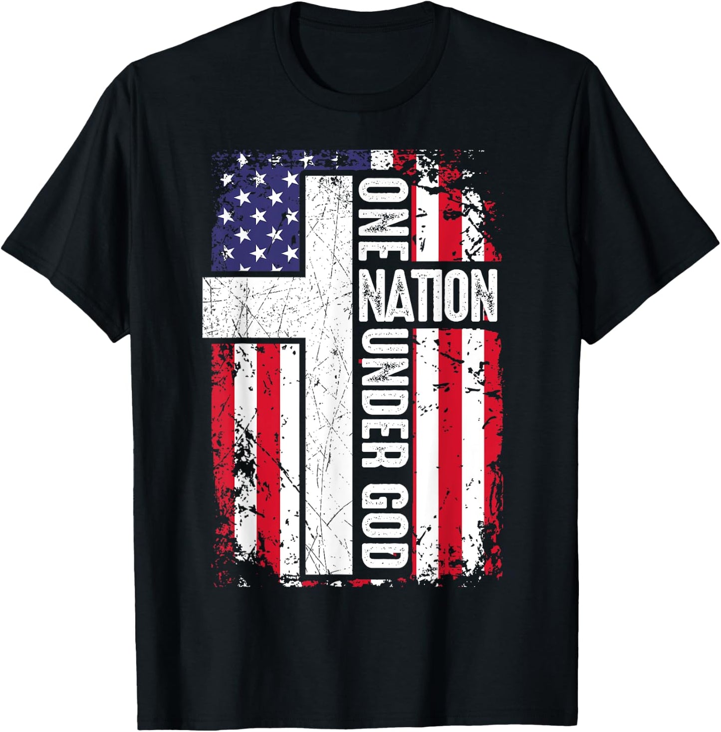 One Nation Under God 4th July Shirt Christian Women Dad Men T-Shirt - T-Shirt | Black