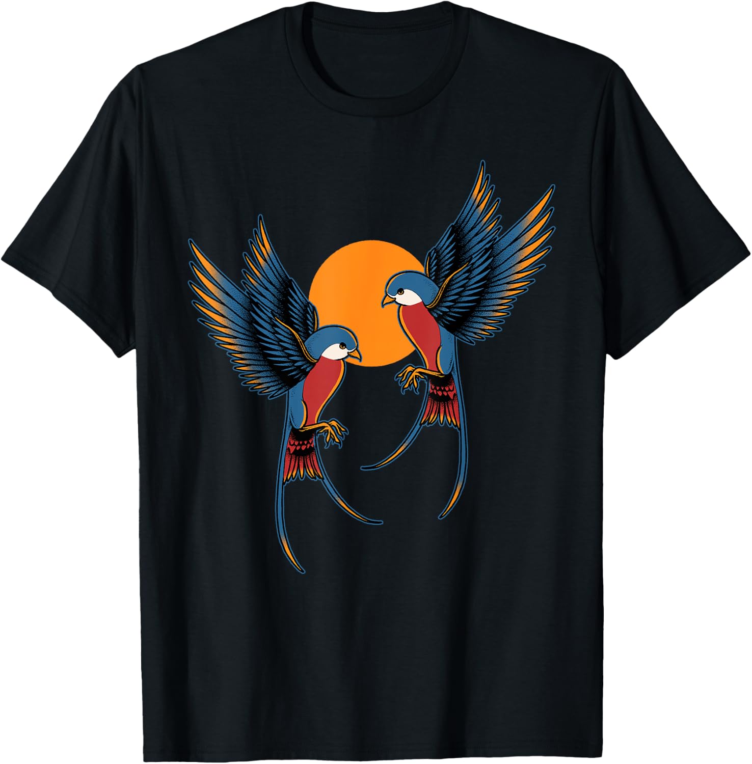 Swallows Sunset Majestic Birds Animal Lover Tattoo Birding T-Shirt - T-Shirt | Black