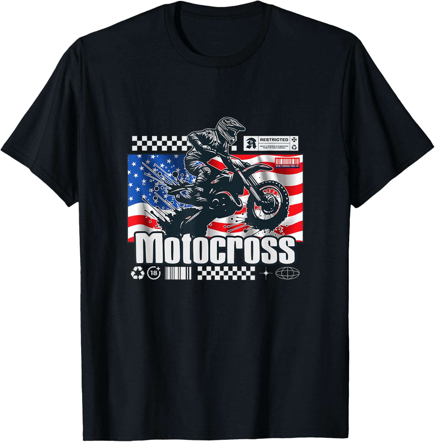 Usa themed Dirt Bike Motocross MX Supercross Graphic T-Shirt - T-Shirt | Black