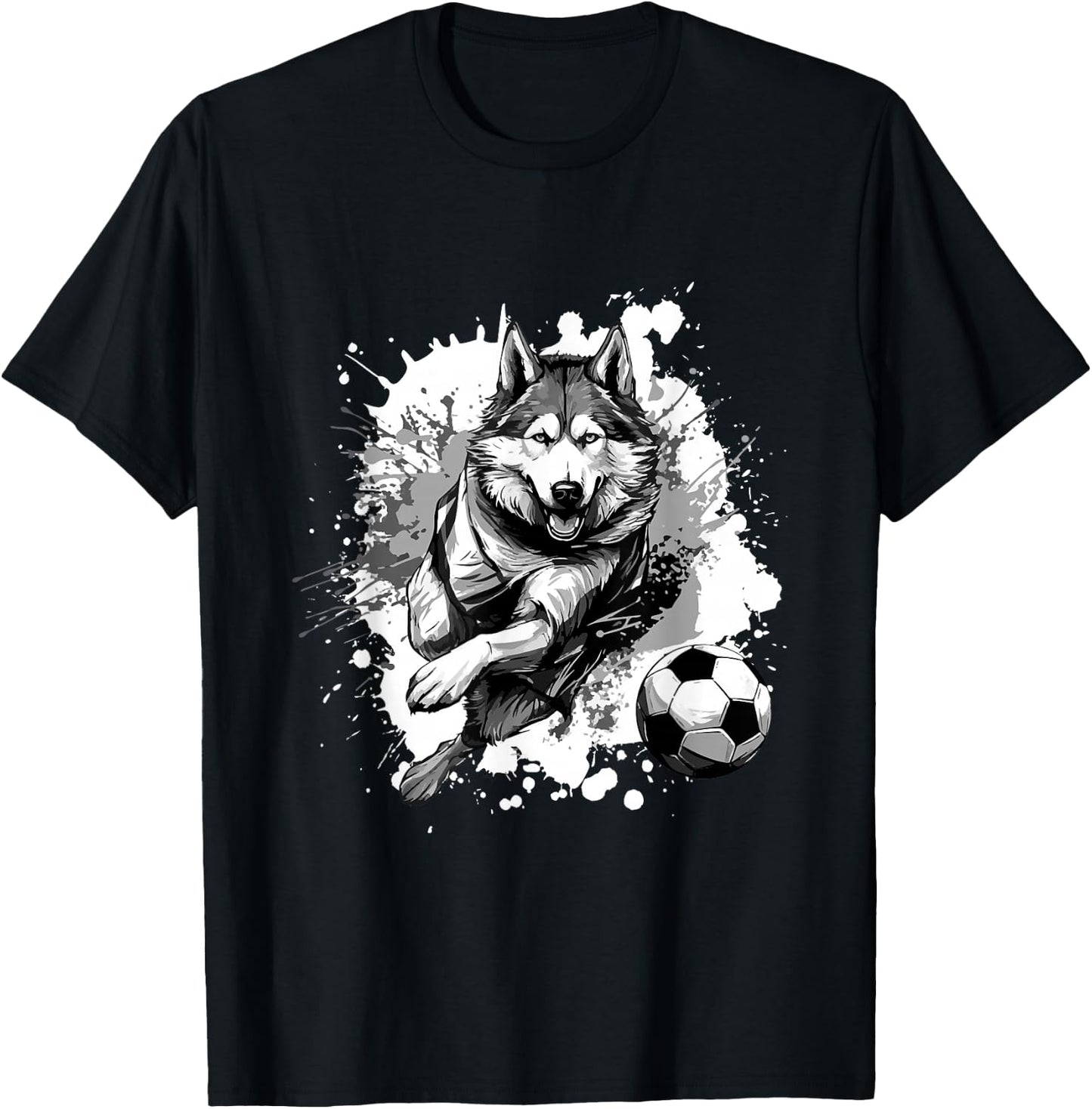 Husky Dog Playing Soccer | Sports Team T-Shirt - T-Shirt | Black