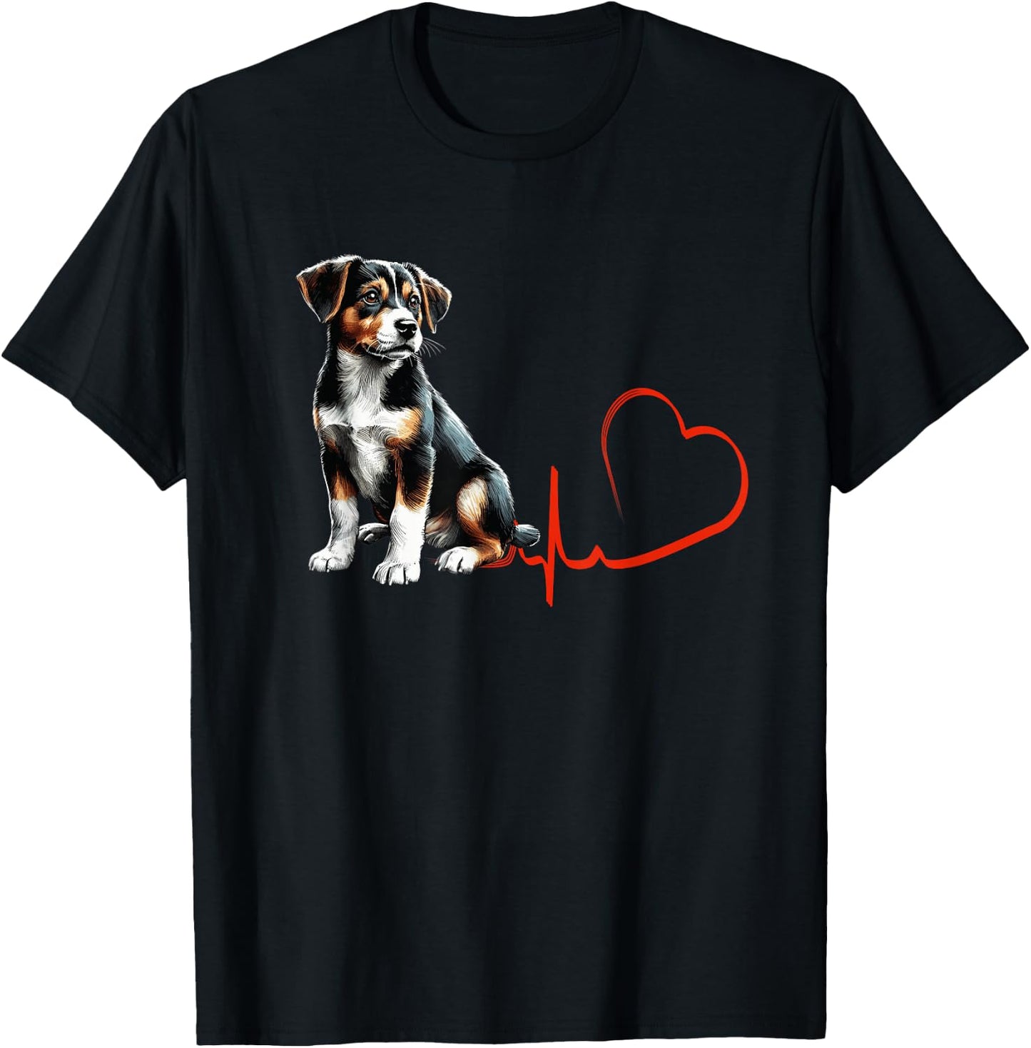 Mountain Feist Dog Heartbeat EKG Funny Dogs Owner & Lover T-Shirt - T-Shirt | Black