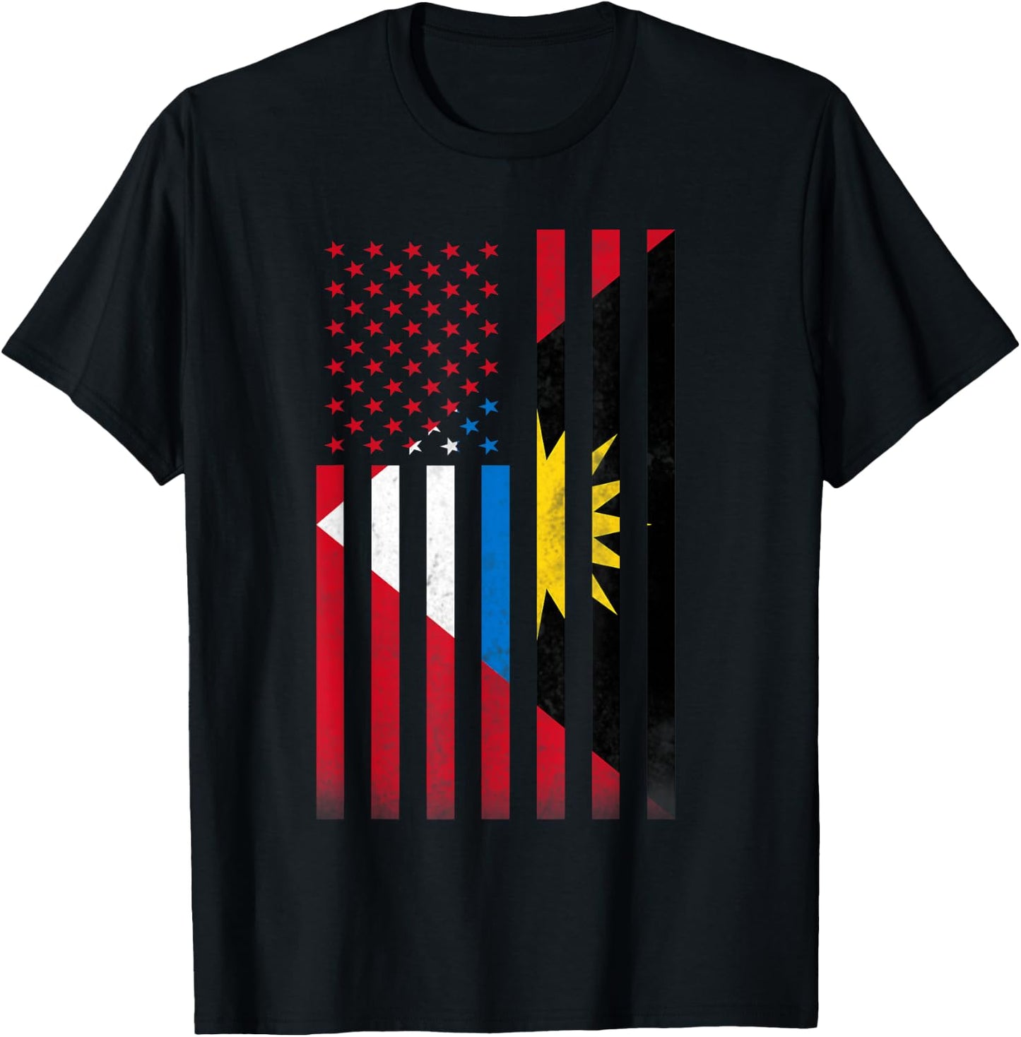 Half Antiguan & Barbudan Flag | Vintage American Inside USA T-Shirt - T-Shirt | Black