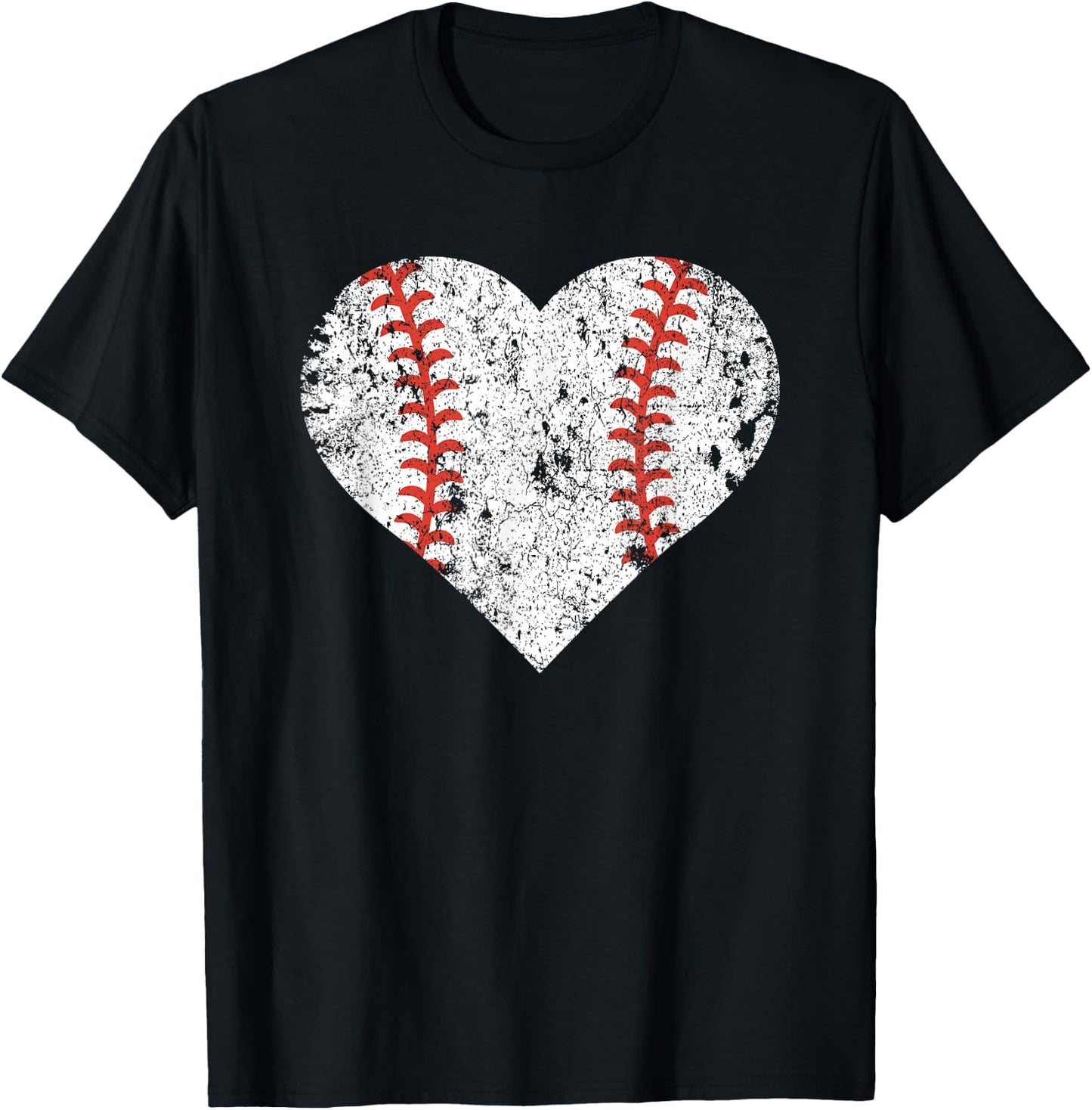 Vintage Retro Baseball Heart Baseball Lover T-Shirt - T-Shirt | Black