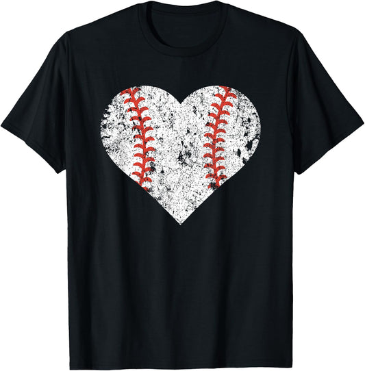 Vintage Retro Baseball Heart Baseball Lover T-Shirt - T-Shirt | Black