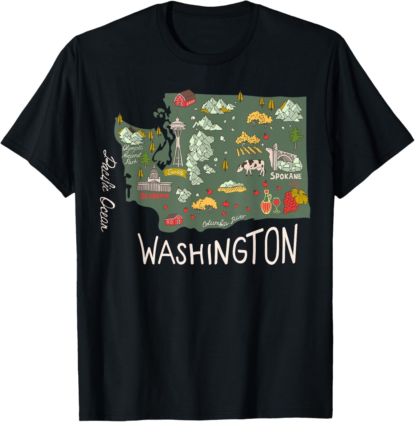 Vintage Washington Evergreen State Seattle Pacific Northwest T-Shirt - T-Shirt | Black