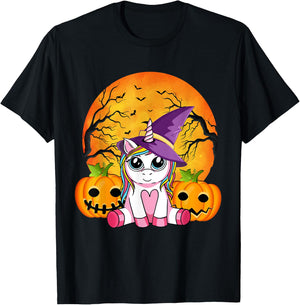 Cute Halloween Shirt Girls Women Witchy Unicorn Halloween T-Shirt - T-Shirt | Black