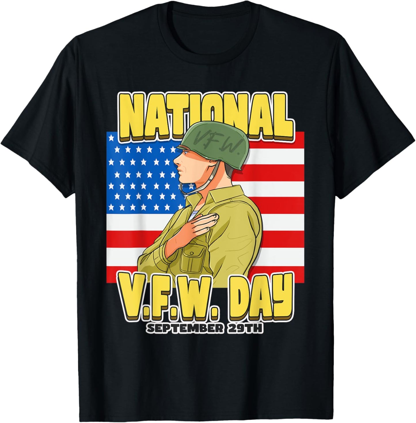 National V.F.W. Day September 29th USA flag T-Shirt - T-Shirt | Black