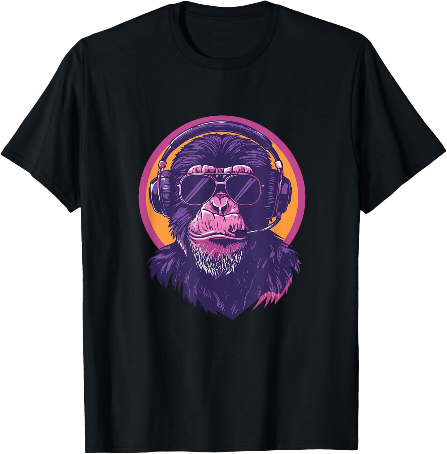 90s Retro Vaporwave Style Cool & Cute Chimp Art T-Shirt - T-Shirt | Black