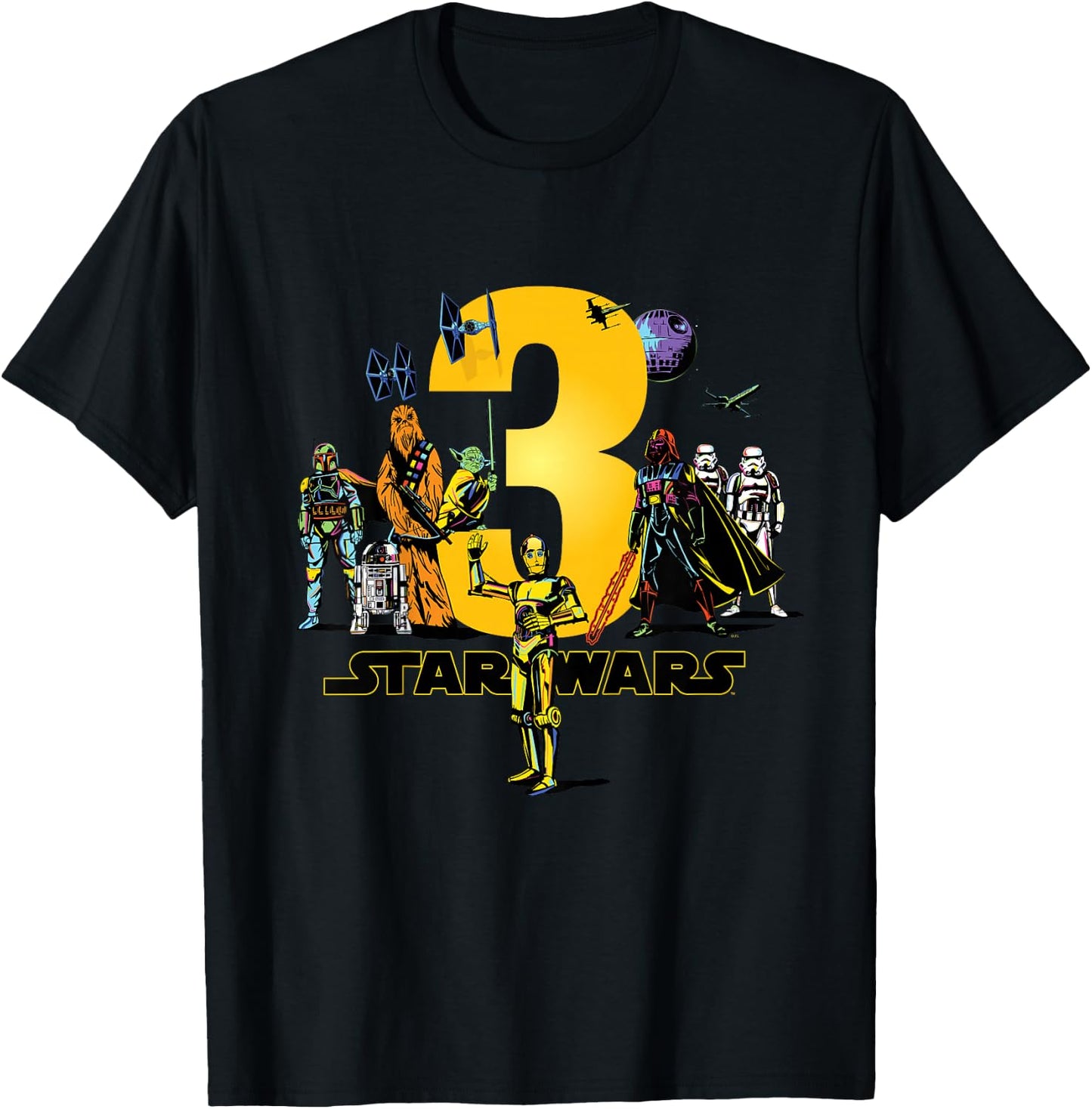 Star Wars Classic Characters Third Birthday 3 Years Old T-Shirt - T-Shirt | Black
