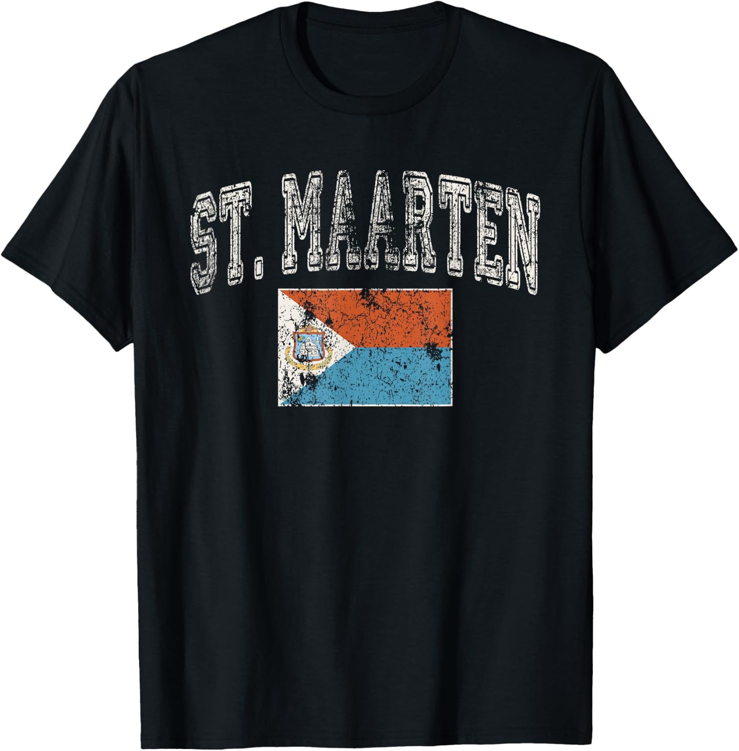 Vintage Retro Faded St Maarten Flag T-Shirt - T-Shirt | Black