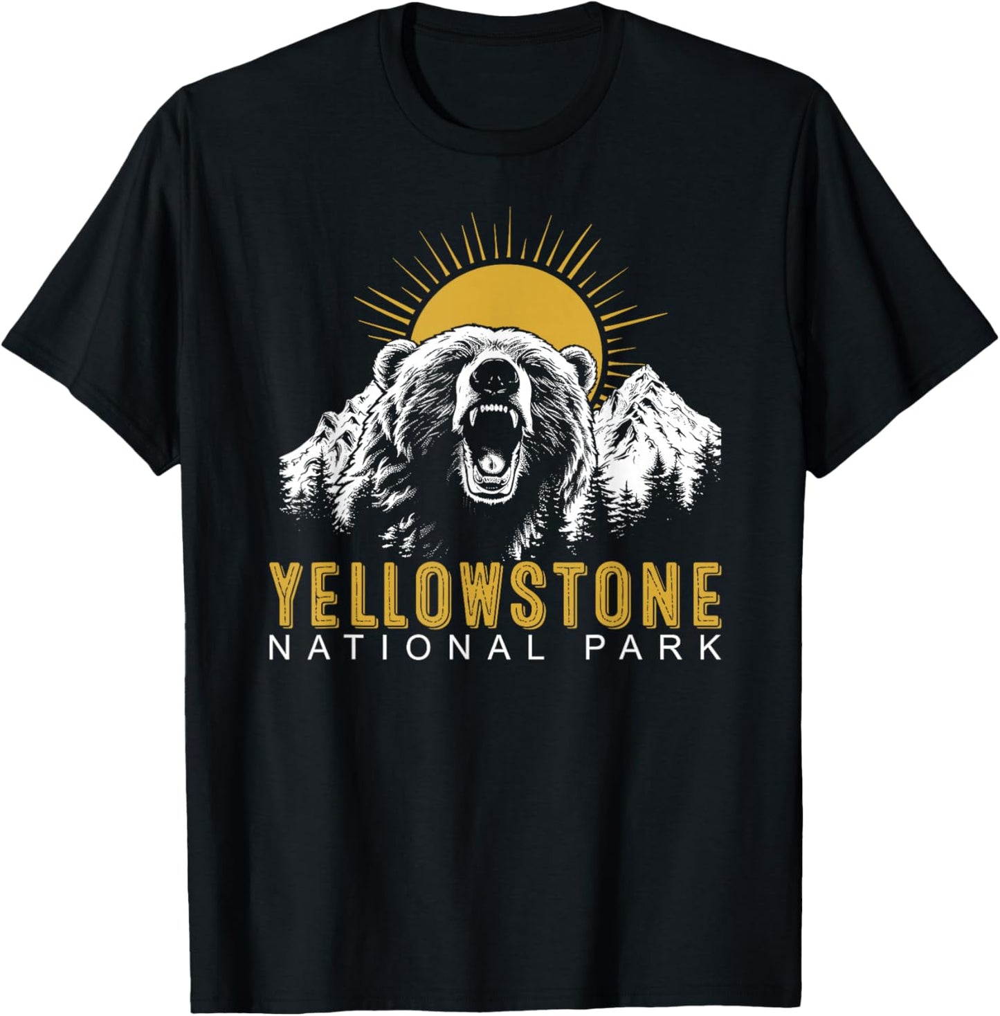 Yellowstone National Park Vintage Wild Bear Sunset T-Shirt - T-Shirt | Black