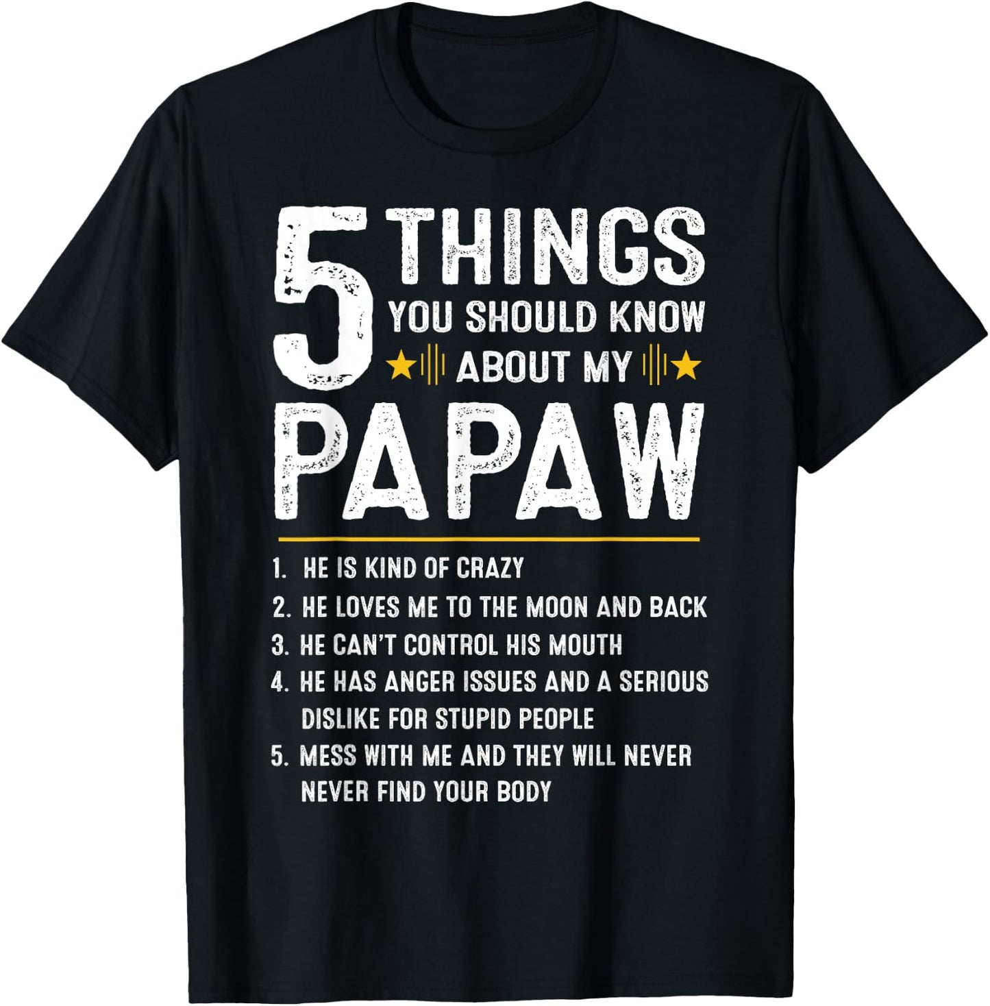 5 Things You Should Know About My Papaw Funny Fathers Day T-Shirt - T-Shirt | Black