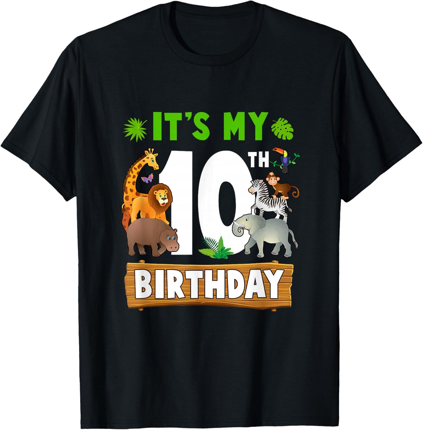 It's My 10Th Birthday Zoo Jungle Safari 10 Years Old T-Shirt - T-Shirt | Black