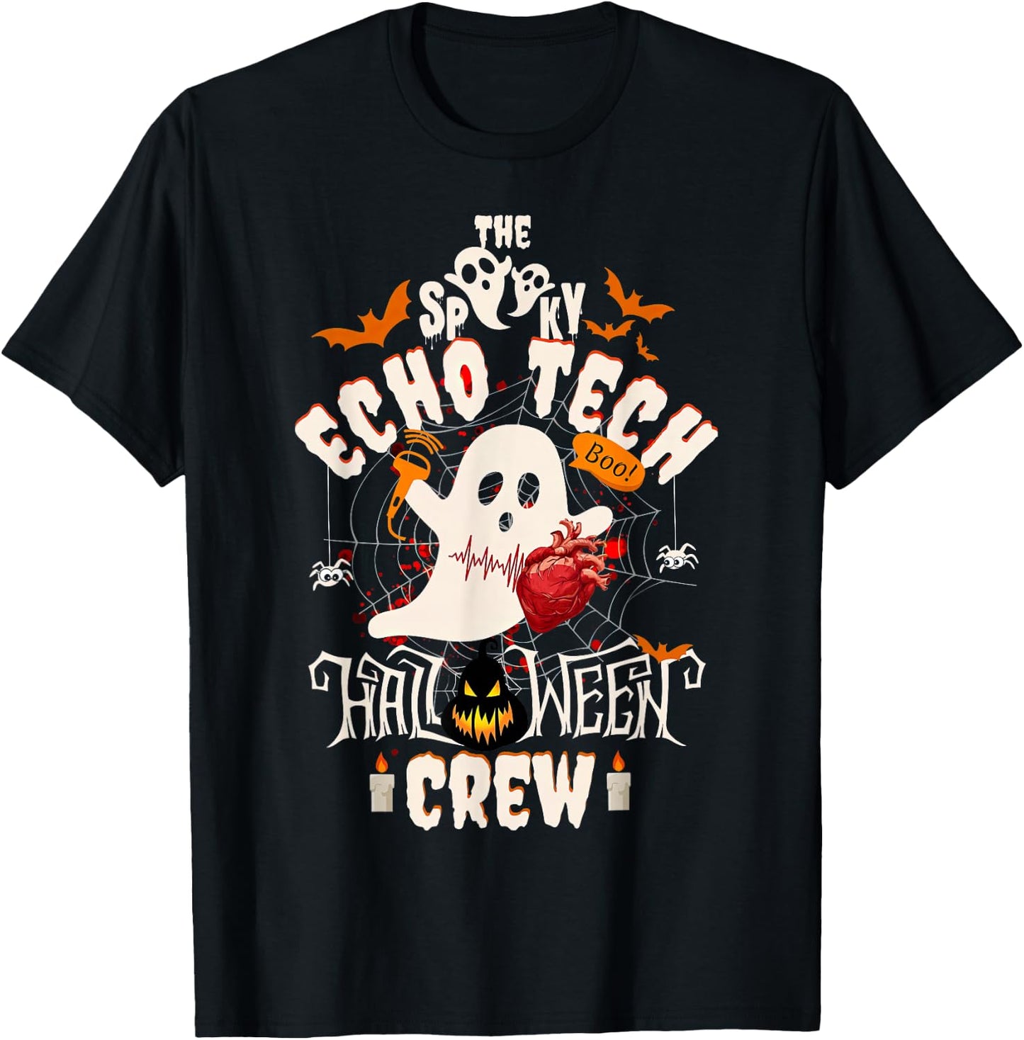 Spooky Echo Tech Halloween Crew Cardiac Sonographer Ghost T-Shirt - T-Shirt | Black