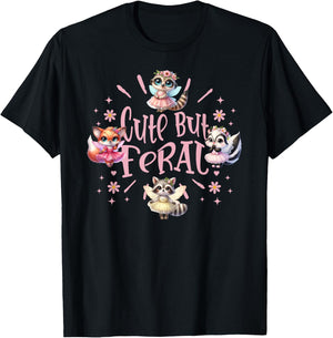 Girly Wild Fairy Animals Cute but Feral Toddler Girl Summer T-Shirt - T-Shirt | Black