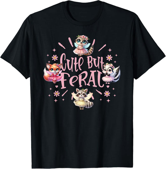 Girly Wild Fairy Animals Cute but Feral Toddler Girl Summer T-Shirt - T-Shirt | Black