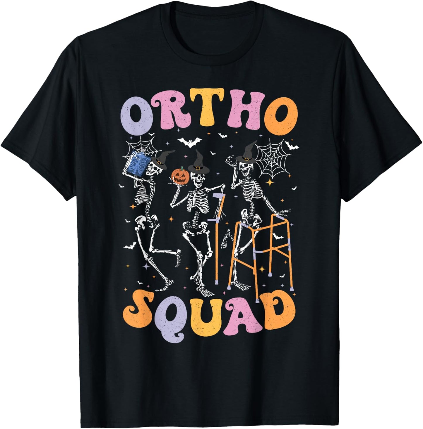 Ortho Squad Halloween Pumpkin Dancing Orthopedic Skeletons T-Shirt - T-Shirt | Black