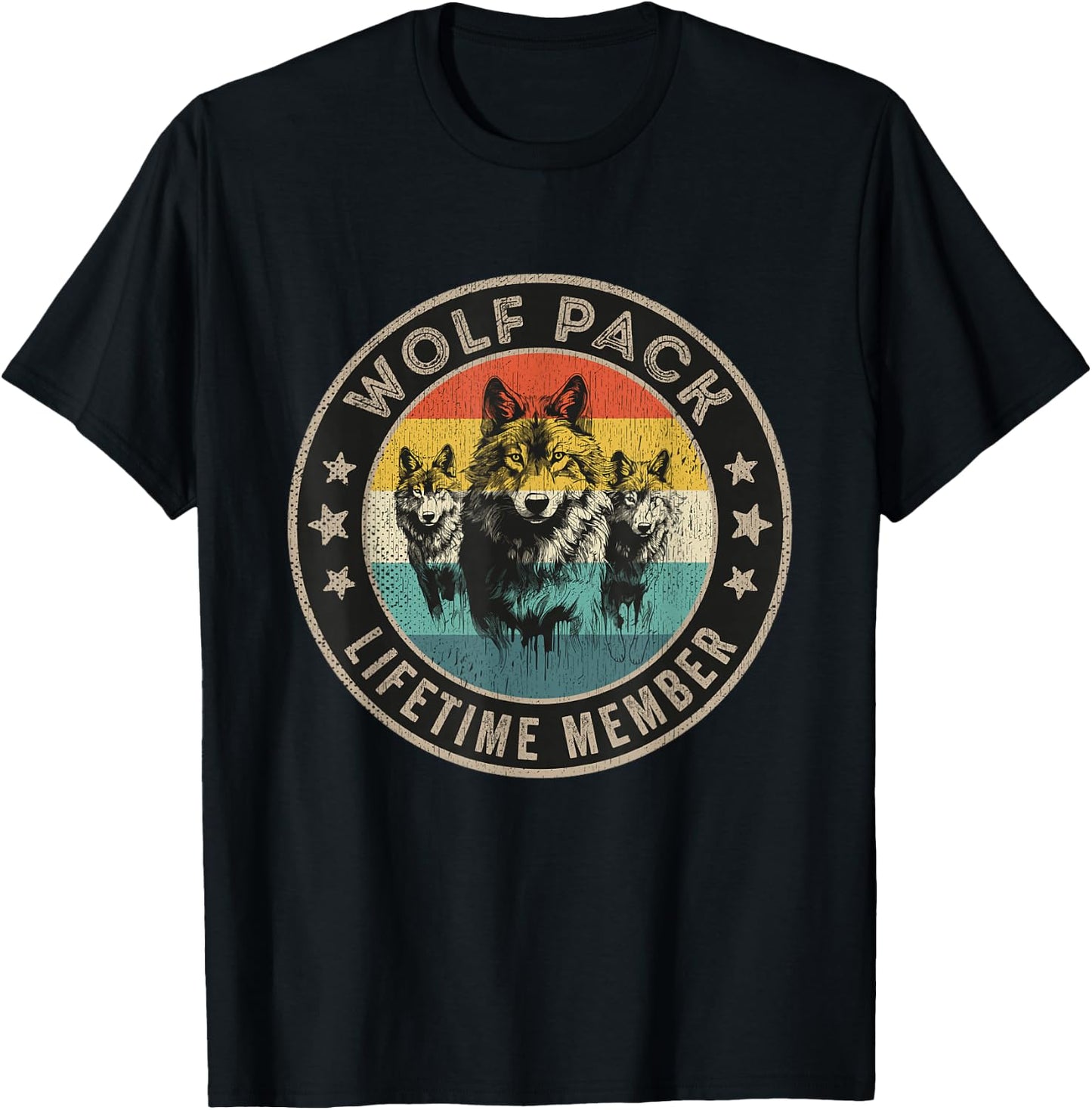 Wolf Pack Men Three Wolves Women Kids Lifetime Member T-Shirt - T-Shirt | Black